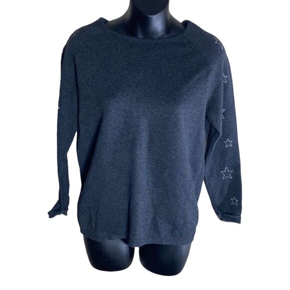 Woolovers women’s xs pullover sweater gray stars on sleeves cotton/cashmere/wool - Picture 1 of 5